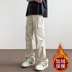 美式工装裤男潮日系宽松褶皱工装裤痞帅加绒直筒长裤子MK179 P47图片