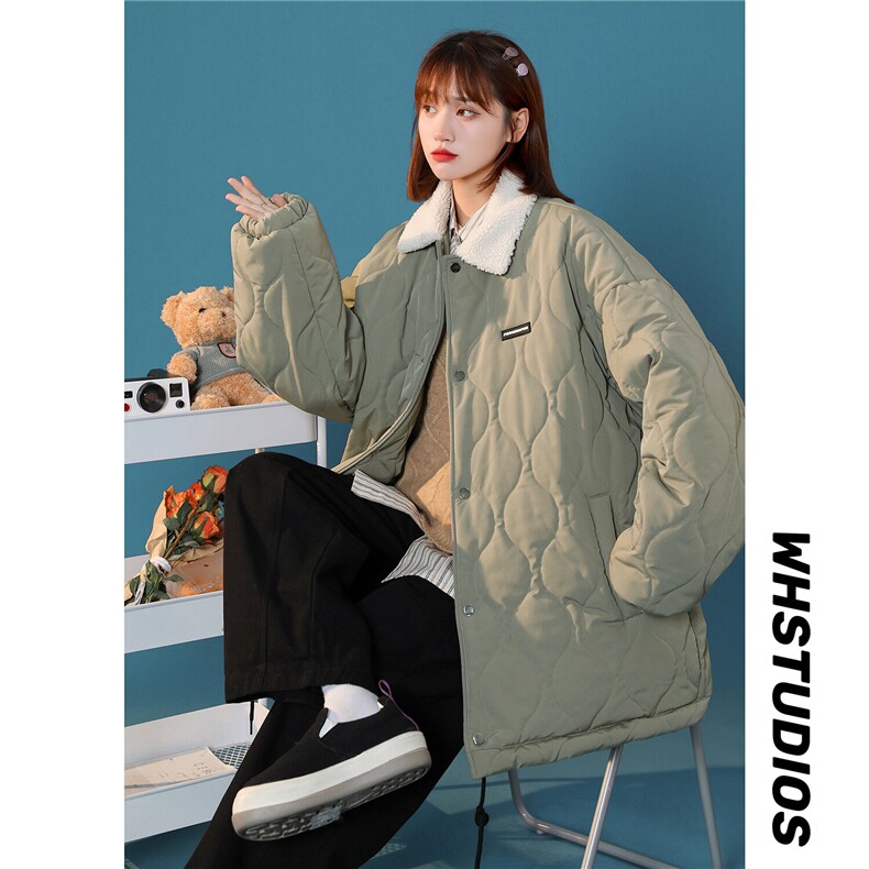 冬装新款菱形格工装棉衣加绒毛领宽松棉服外套潮Q327-P120控148,男装棉衣,星座617A-6（原A405-1）