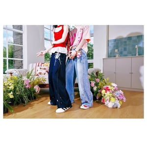 亮闪闪重工烫钻亮丝休闲裤女夏季薄款冰丝肌理感遛弯高腰阔腿长裤图片