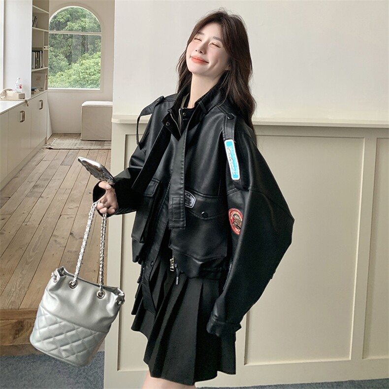 独特超好看黑色立领短款皮衣外套女春秋2025新款又a又飒PU皮夹克图片