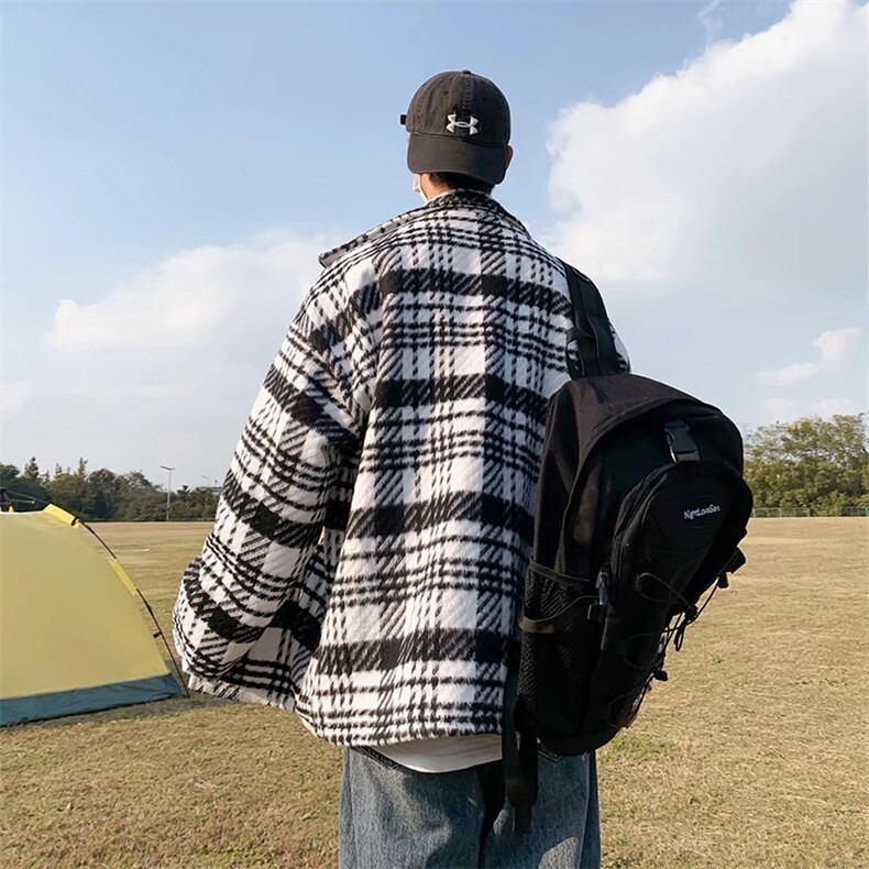 格子毛呢外套男春秋季潮牌日系复古潮流港风宽松夹克GAA238P78,男装夹克,星座1013-5