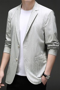 男士休闲西服薄款上衣春秋季新款中青年商务百搭时尚便西潮流印花图片