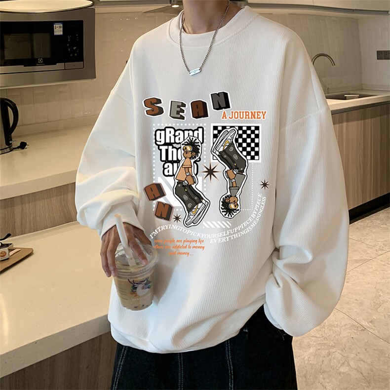 华夫格卫衣圆领卫衣男大码长袖t恤男外套 HW76282-P30加绒款-P40图片