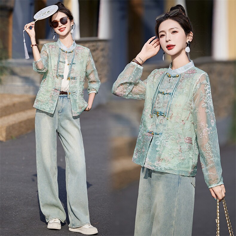 新中式国风刺绣欧根纱薄外套女2025春夏新款气质百搭防晒开衫上衣，女装防晒衣，艾仟回(原伊仟回)