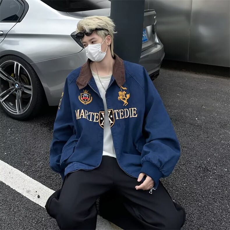 大码徽章刺绣哈林顿夹克男潮牌街头美式复古飞行工装外套,男装夹克,四季星座505