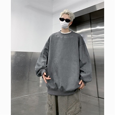 港风大码美式刺绣麂皮绒套头圆领卫衣男女XZ213-JPR203-P45控68，男装卫衣，星座213