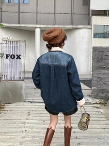 爱美欧现货 羊羔毛牛仔加绒衬衣图片