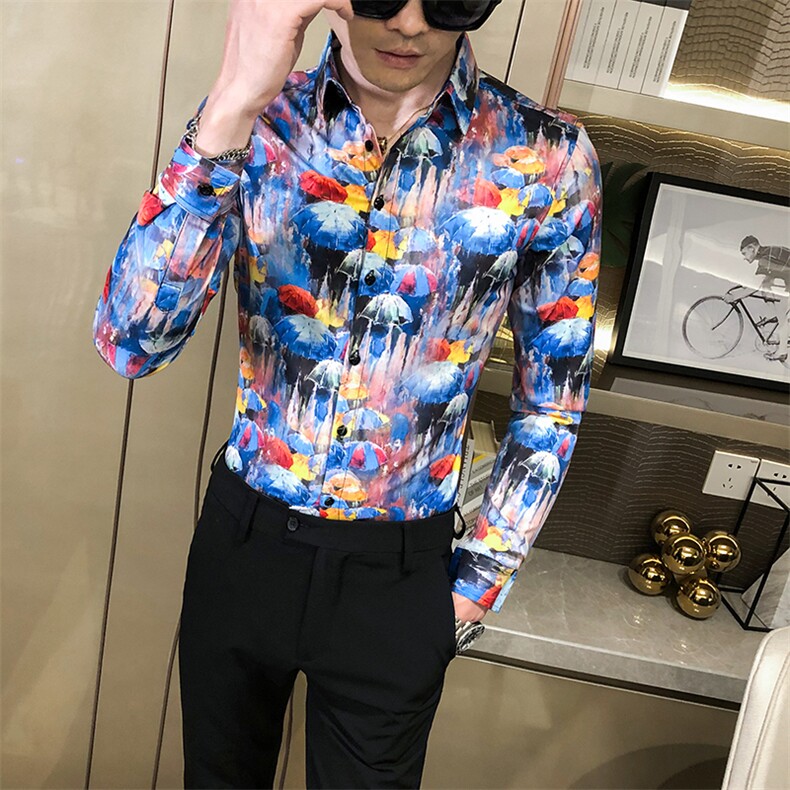 2021春秋男衬衫英伦长袖上衣印花男装韩版修身四季潮流衬衣H627-P55,男装衬衫,星座419（原A233）