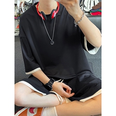 假两件休闲运动短袖套装上衣T3639特P25控48/裤子DK8613特P25控48，男装T恤，电商A007