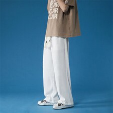 K6081/P40夏季冰丝垂感阔腿裤男宽松休闲裤束脚九分裤大码中性风，女装休闲裤，电商A141