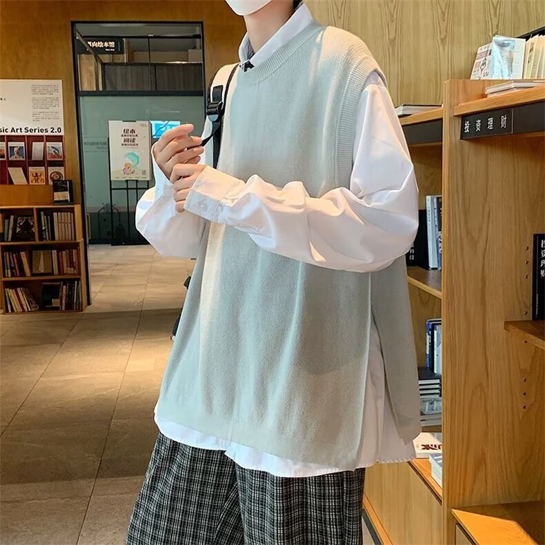 美式街头设计感圆领毛衣男慵懒风休闲叉毛衣马甲FM02P33,男装针织衫/毛衣,星座1116-2