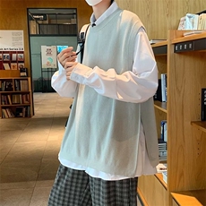 美式街头设计感圆领毛衣男慵懒风休闲叉毛衣马甲FM02P33，男装针织衫/毛衣，星座1116-2