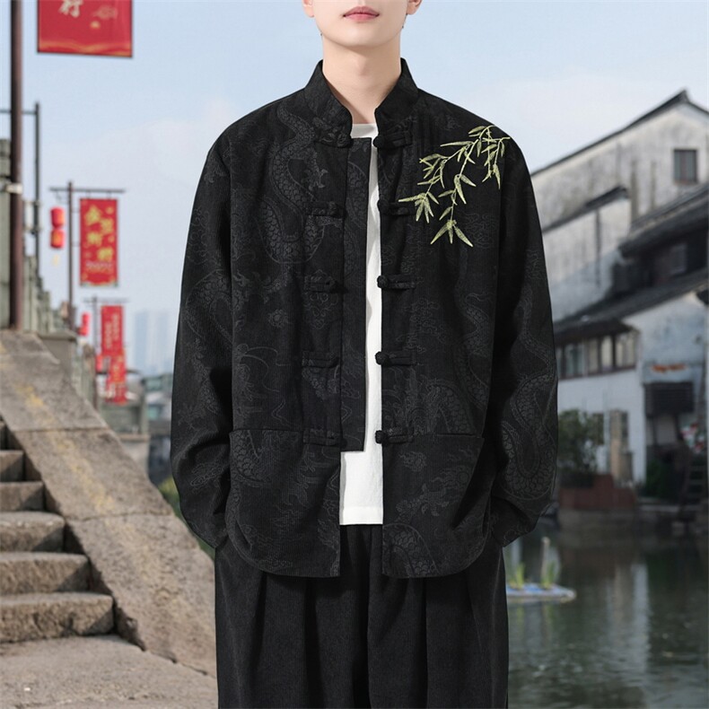 男士外套灯芯绒夹克盘扣立领唐装风 XZ1512-2506单夹克-P85图片