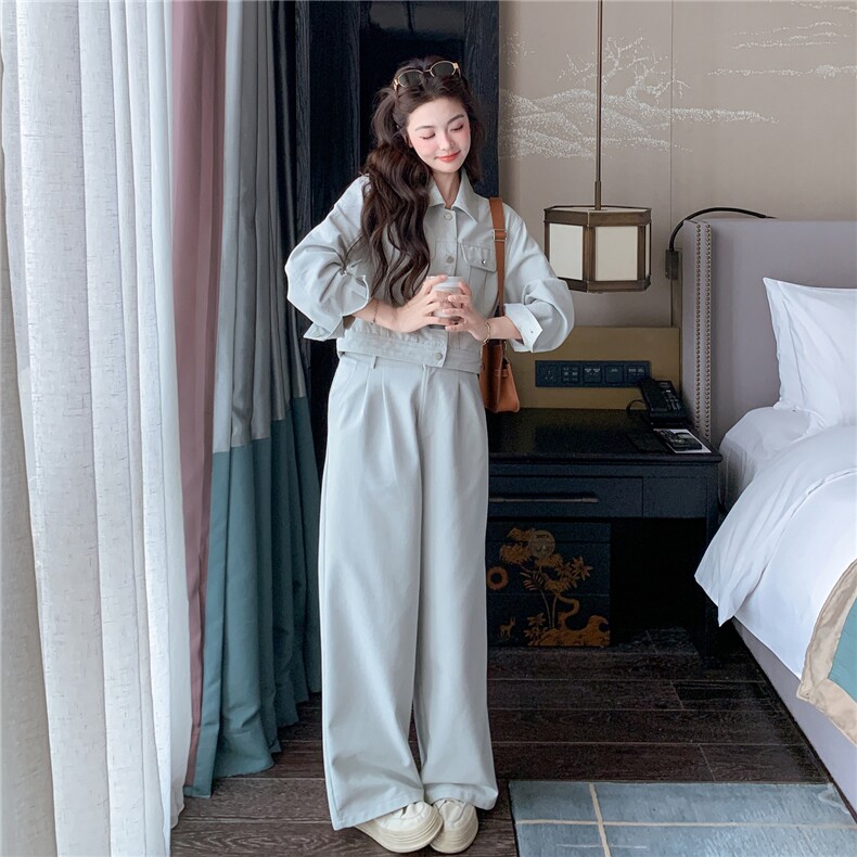 转化高现货2026春季休闲水洗牛仔阔腿裤两件套2608-p185-k298,女装套装/套裙,2B115