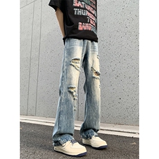 B221美式ins高街暗黑小众夏季重工艺破洞牛仔裤LK24178-P65控88，男装牛仔裤，电商B221