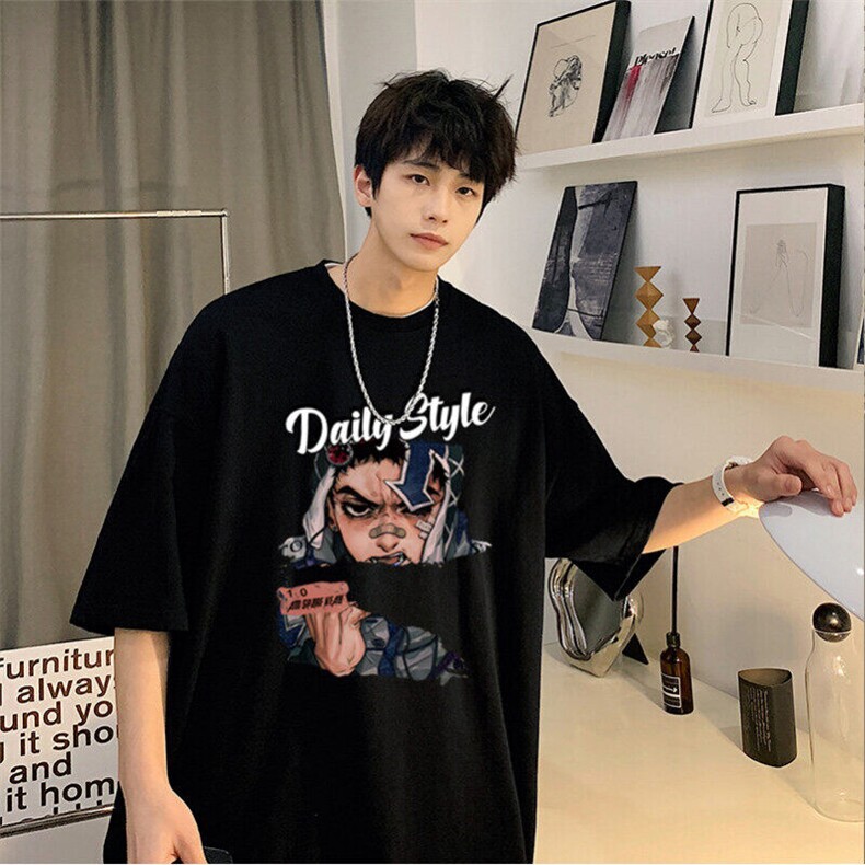 夏季纯棉港风宽松大码休闲落肩230克圆领短袖T恤上衣-T907-P20，男装T恤，星座310B