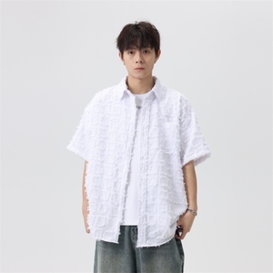 盐系男友风衬衫男小香风外套短袖上衣流苏格子衬衣夏季C2085-P45图片