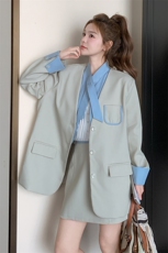 设计感撞色拼接西装套装裙女2025春季新款韩系气质半身裙两件套潮，女装套装/套裙，2C317
