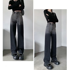 渐变色阔腿牛仔裤女2025夏季新款高腰直筒宽松垂感小个子拖地长裤，男装牛仔裤，星座506A