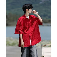 8XL-M泡泡纱盐缩肌理短袖衬衫男夏季冰丝外套防晒衬衣DC28011P36，男装衬衫，电商B312