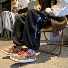K3135/P55冬季毛呢排扣撞色休闲裤男学生束脚大码呢料直筒裤子，男装休闲裤，电商A141