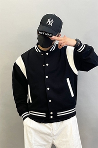2219-P168新款拼色棒球服外套男宽松多口袋日系大码男士运动夹克图片