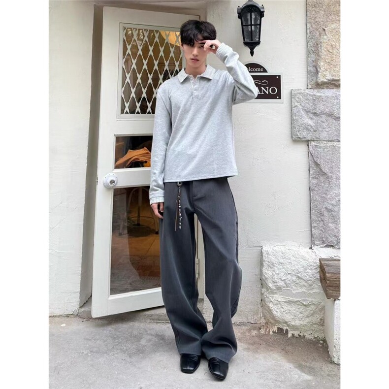 格纹防晒长袖男款重磅t恤cleanfit正肩polo衫老钱风穿搭TXB202,男装防晒衣,星座516A