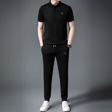 中年男士套装夏季宽松免烫2023新款中年冰丝时尚百搭男装夏季，男装休闲套装，电商B212（原钱塘6029）