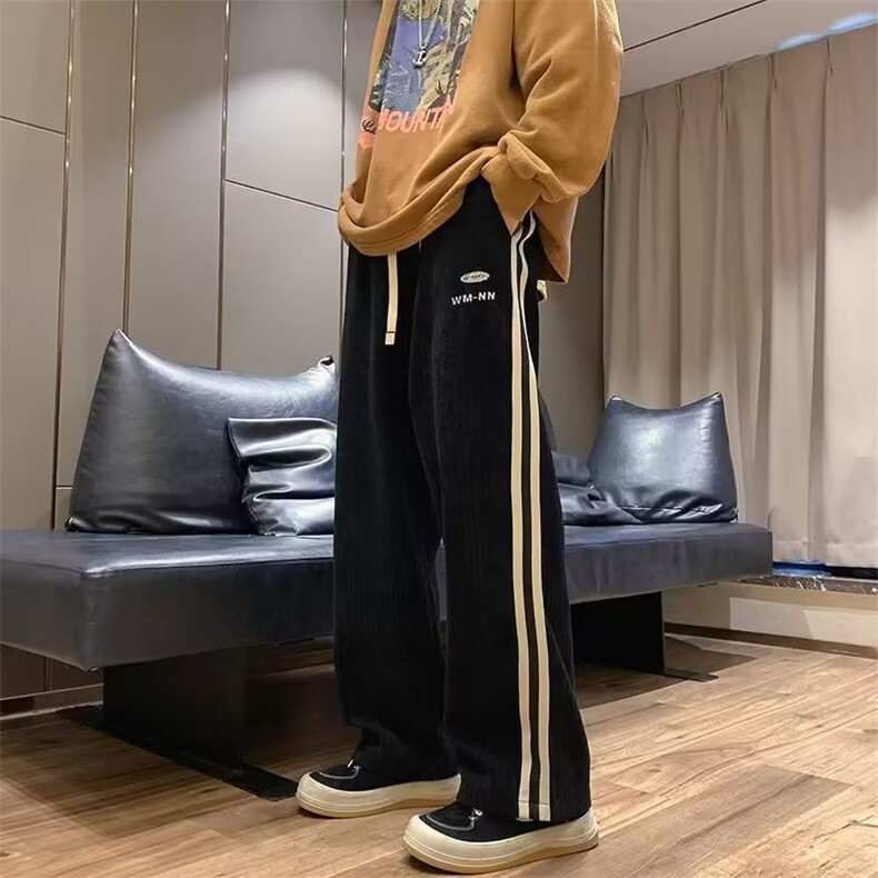灯芯绒运动裤子男款冬季高街垂感潮牌直筒美式休闲长裤K4711-P38，男装休闲裤，星座412-3