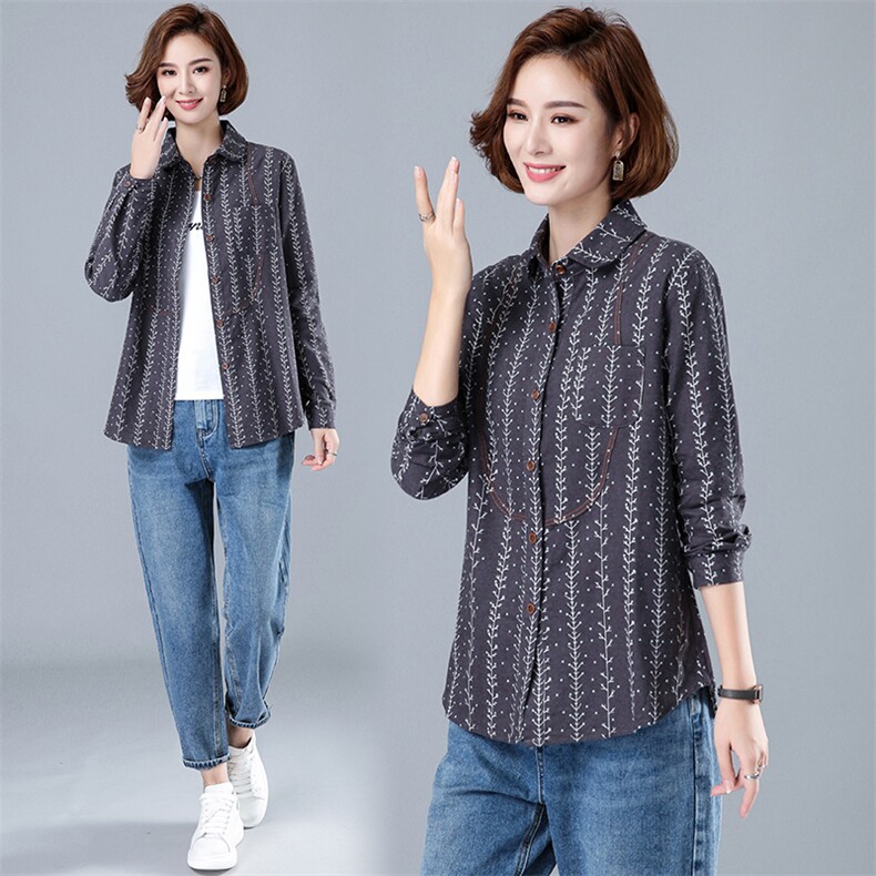 2025年秋季新款简约时尚短款印花休闲淑女文艺衬衣，女装衬衫，风姿绰