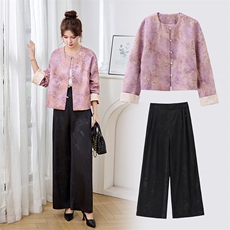 新中式休闲套装女春秋阔腿裤2026新款时尚洋气减龄显瘦遮肉两件套，女装套装/套裙，丽影随形