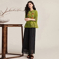 新中式妈妈夏装中国风半身裙子马面裙套装2025新款50多岁中老年女，女装套装/套裙，宝儿家