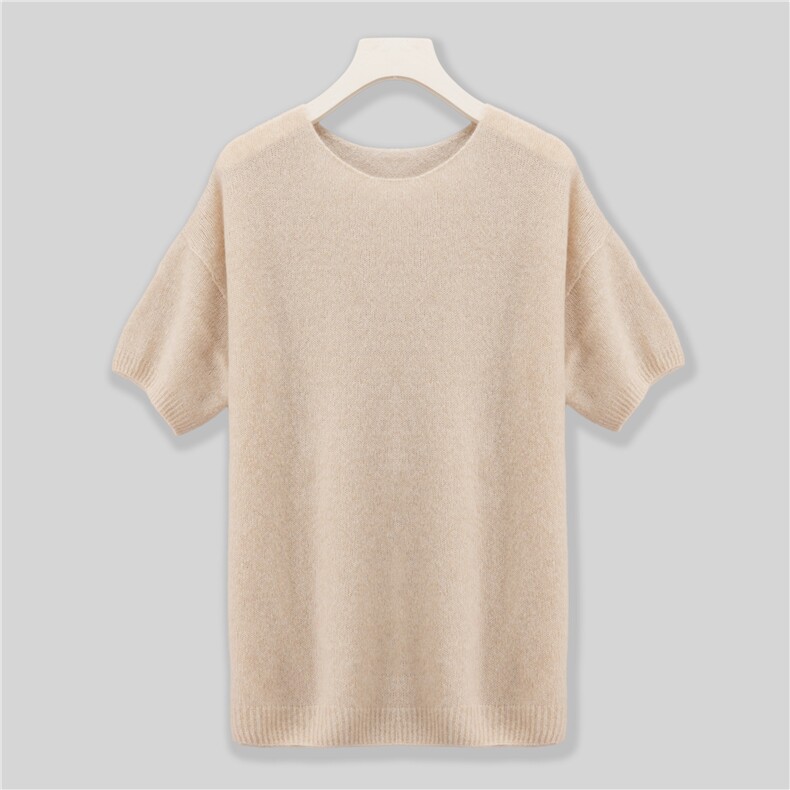 2025年夏季常规款通勤单件套头短袖时尚百搭针织衫，女装针织衫/毛衣，绒崒