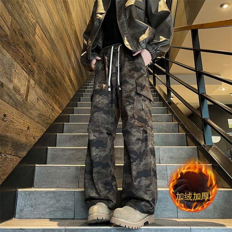 冬季加绒加厚潮牌迷彩工装弯刀裤款宽松休闲直筒阔腿裤男7992-P63,男装休闲裤,电商C305A