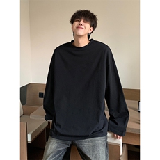 日系文艺风长袖t恤男秋季宽松oversize潮流百搭港风叠穿休闲衣服，男装T恤，电商A102B