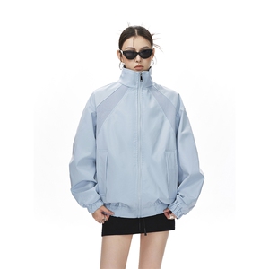 美式罗纹拼接袖子褶皱大码M-5XL教练夹克女JK78056P69控105图片
