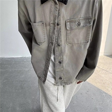 JK8967-P65美式撞色拼接设计感牛仔工装男高街潮牌复古，男装工装外套，电商B323A
