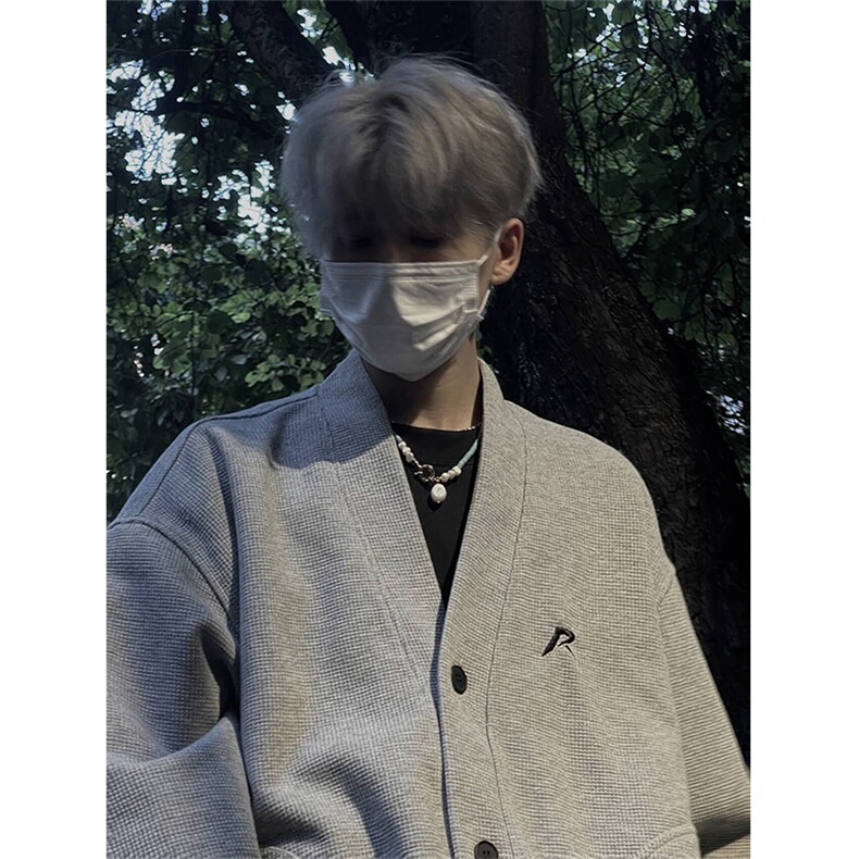 美式开衫纽扣V领卫衣潮牌春秋情侣宽松复古针织基础外套M649，女装短外套，星座601-1