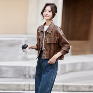 短款皮衣外套女2024秋季新款宽松休闲美式复古美拉德机车夹克上衣图片