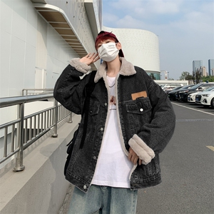 羊羔毛棉服男冬季新款韩版潮流宽松加绒牛仔夹克厚外套 W6367-P80图片