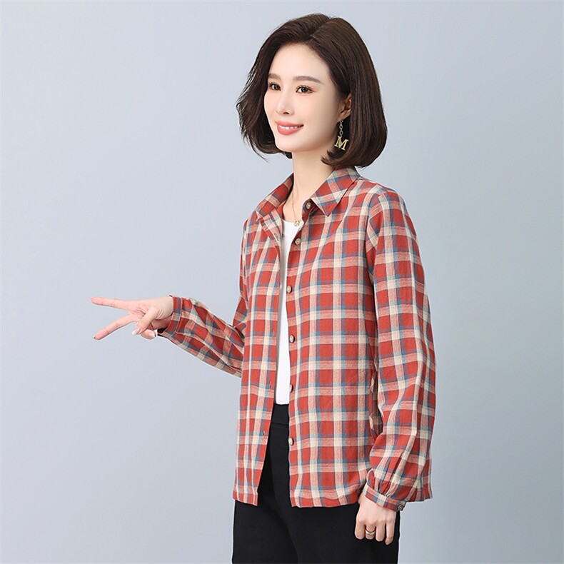 2025年春秋装新款潮小格子衬衫宽松显瘦韩版气质百搭衬衣女减龄,女装衬衫,独衣靓