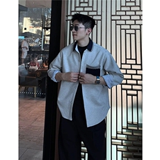 撞色翻领老钱风长袖外套男宽松长袖卫衣开衫，女装短外套，星座410-7