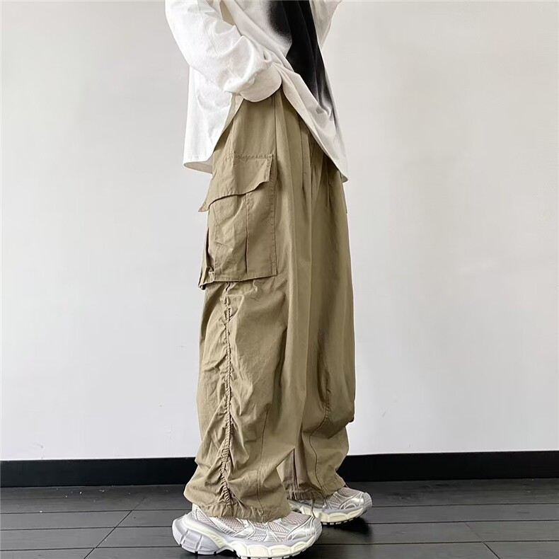 工装裤美式褶皱束脚宽松嘻哈阔腿拖地街头直筒休闲裤男K4690-P41图片