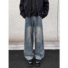 新款痞帅潮流拼接做旧水洗牛仔裤男大码工装牛仔裤N6460特P45控88，男装牛仔裤，电商A001