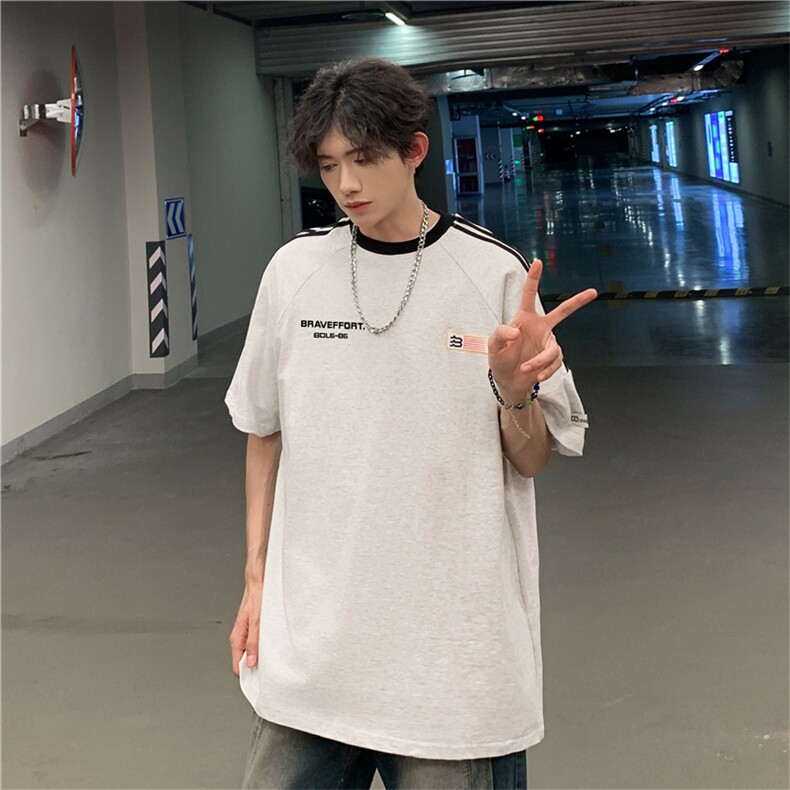 2024夏季新款撞色条纹短袖t恤男潮牌宽松半袖上衣现货T1727-P32,男装T恤,星座512-4