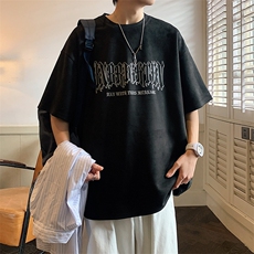 2024夏季新款港风宽松麂皮绒短袖男T恤X416b-1-DT311-P35限48，男装T恤，星座416B-1