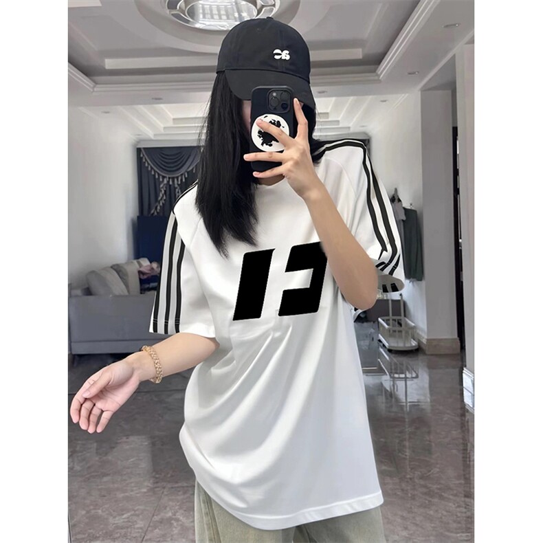 抖音得物高品质二开240克宽松纯棉美式潮牌三条杠织带短袖T恤,男装T恤,电商A486-1