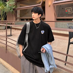 2024夏新款港风个性条纹冰丝宽松圆领短袖T恤T2209-P48，男装T恤，星座914-3
