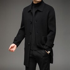 商务休闲毛呢大衣中年男士新款时尚潮流宽松男装百搭纯色免烫上衣，男装风衣，电商B212（原钱塘6029）