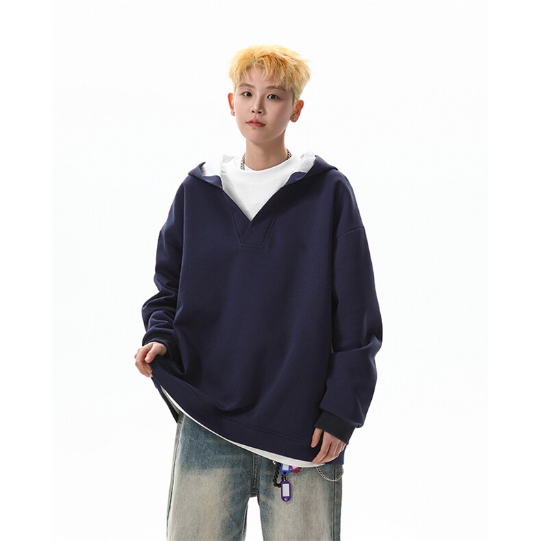 8XL-M叠穿假两件卫衣重磅连帽V领拼接套头衫宽松大码外套WY006P65,男装卫衣,电商B312